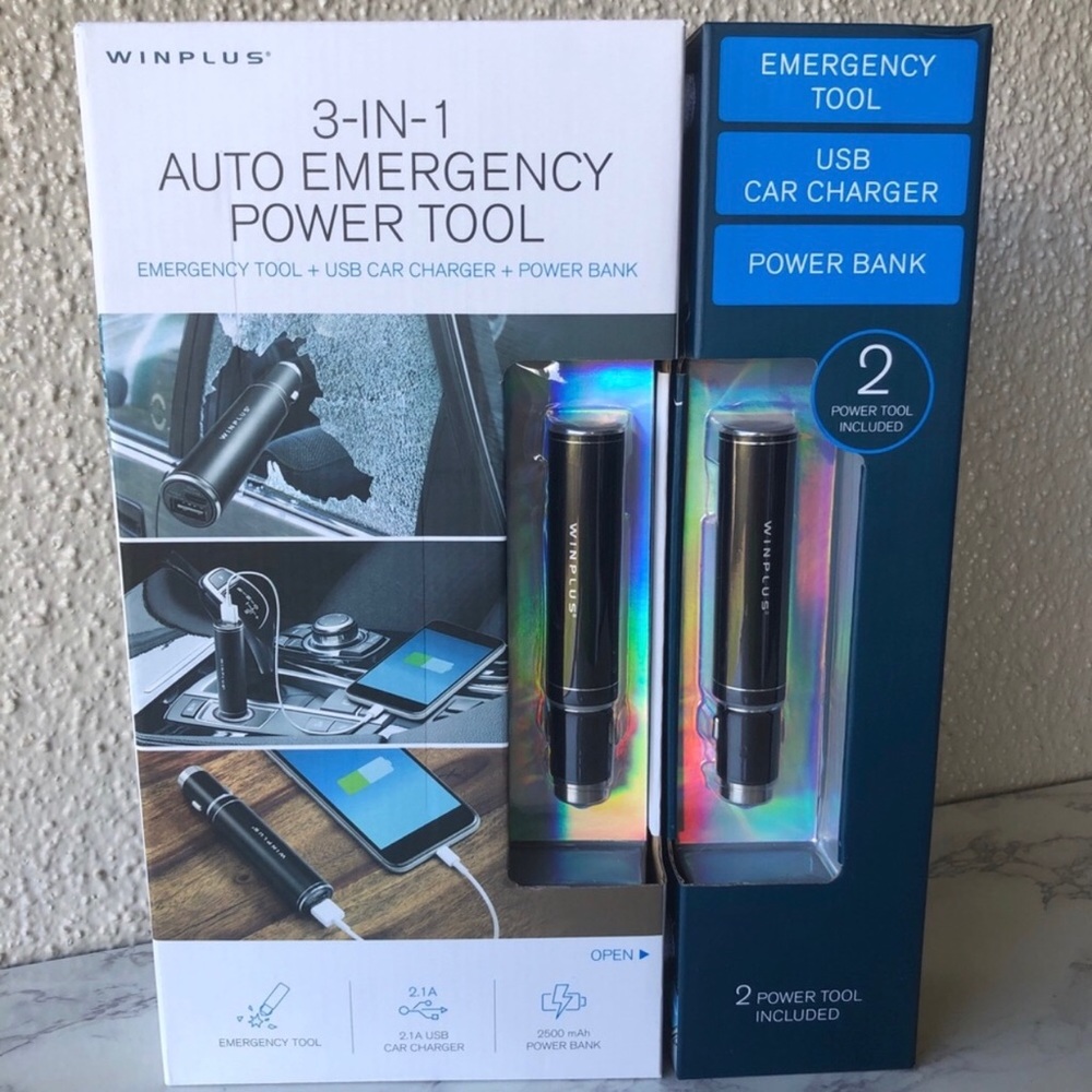 Winplus 3-in-1 Auto Emergency Power Tool 2 pack backup battery for phone NIB